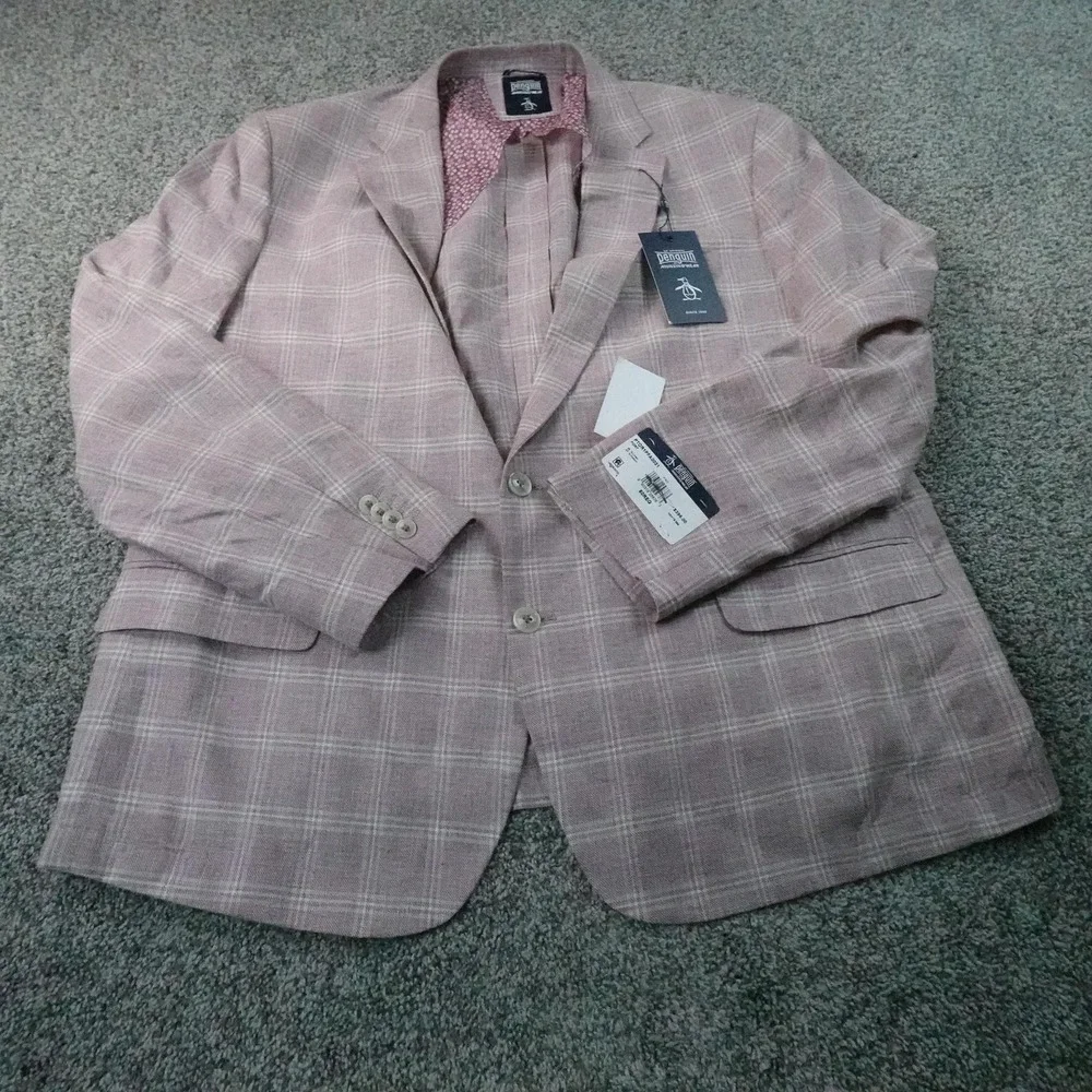 NEW Penguin Blazer Mens 50 Pink Linen Cotton Unstructured Sport Coat Suit Jacket